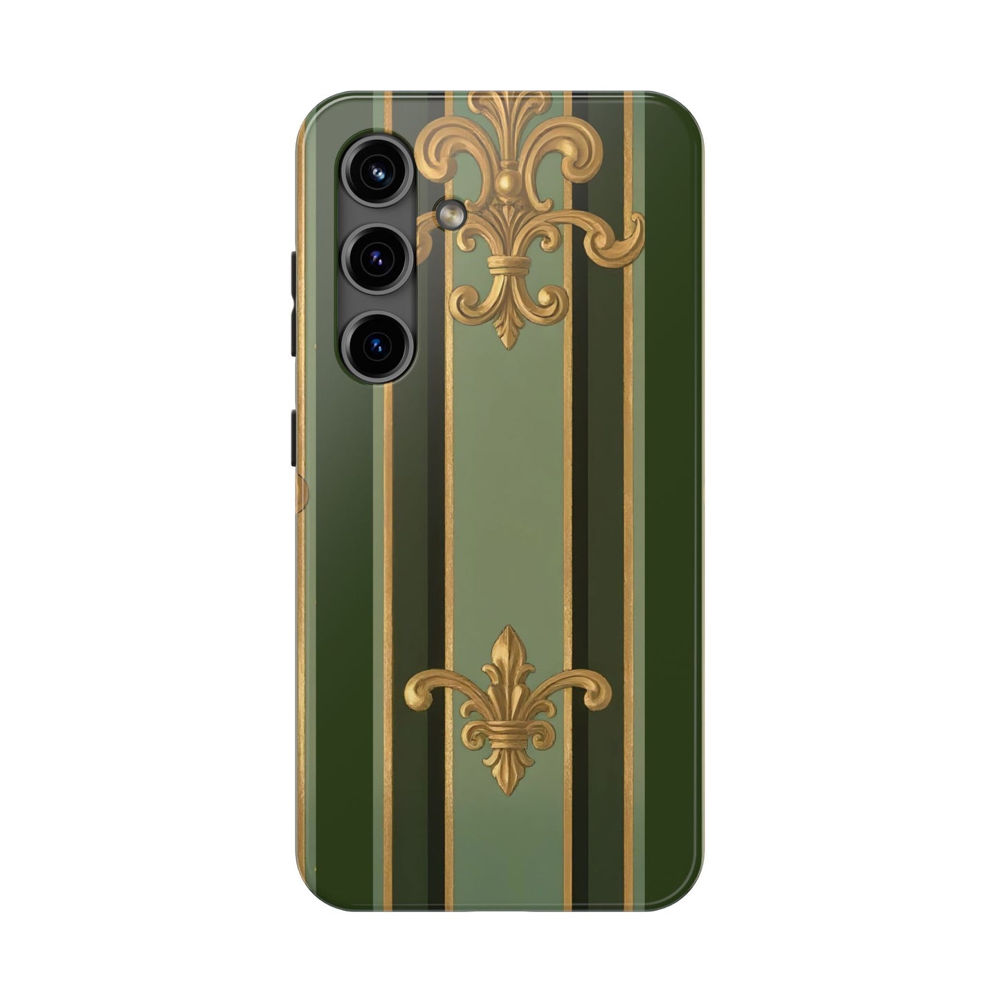 Elegant Tough Phone Cases - Baroque Design, Durable Cell Phone Covers, Unique Gifts for Her, Holiday Gifts - Green Striped Gold Baroque