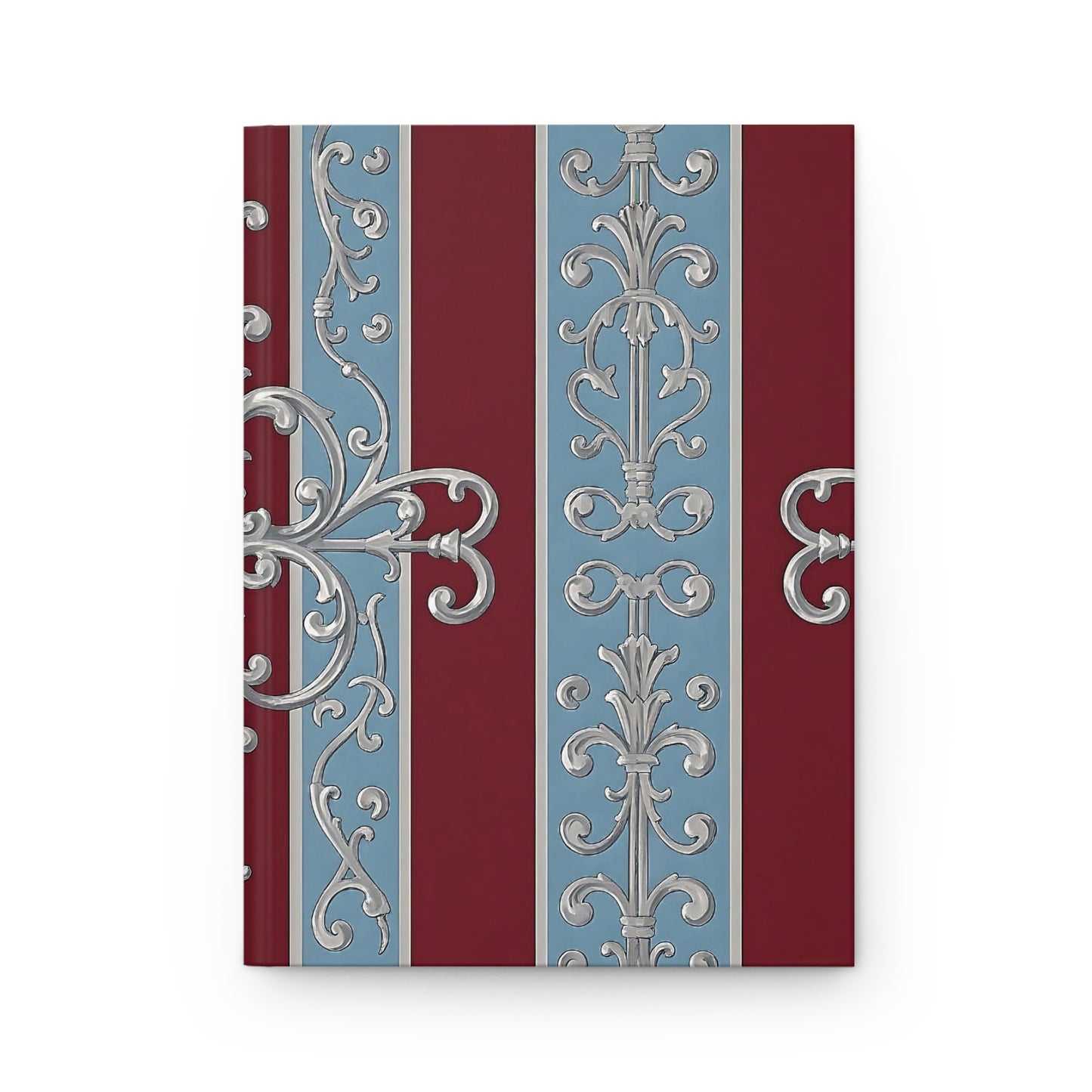 Elegant Hardcover Journal - Classic Design for Writing & Reflection - Ice Blue & Burgundy Striped Baroque