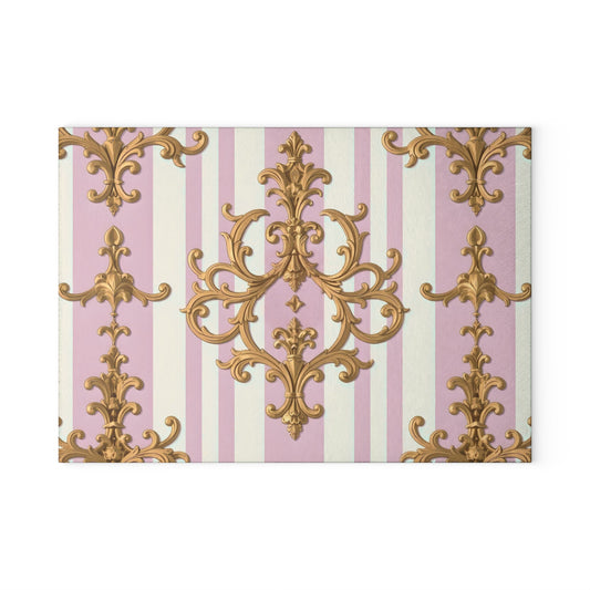 Elegant Vintage Glass Cutting Board, Kitchen Decor, Home Gift, Wedding Present, Culinary Gift - Lilac & Alabaster Striped Gold Baroque
