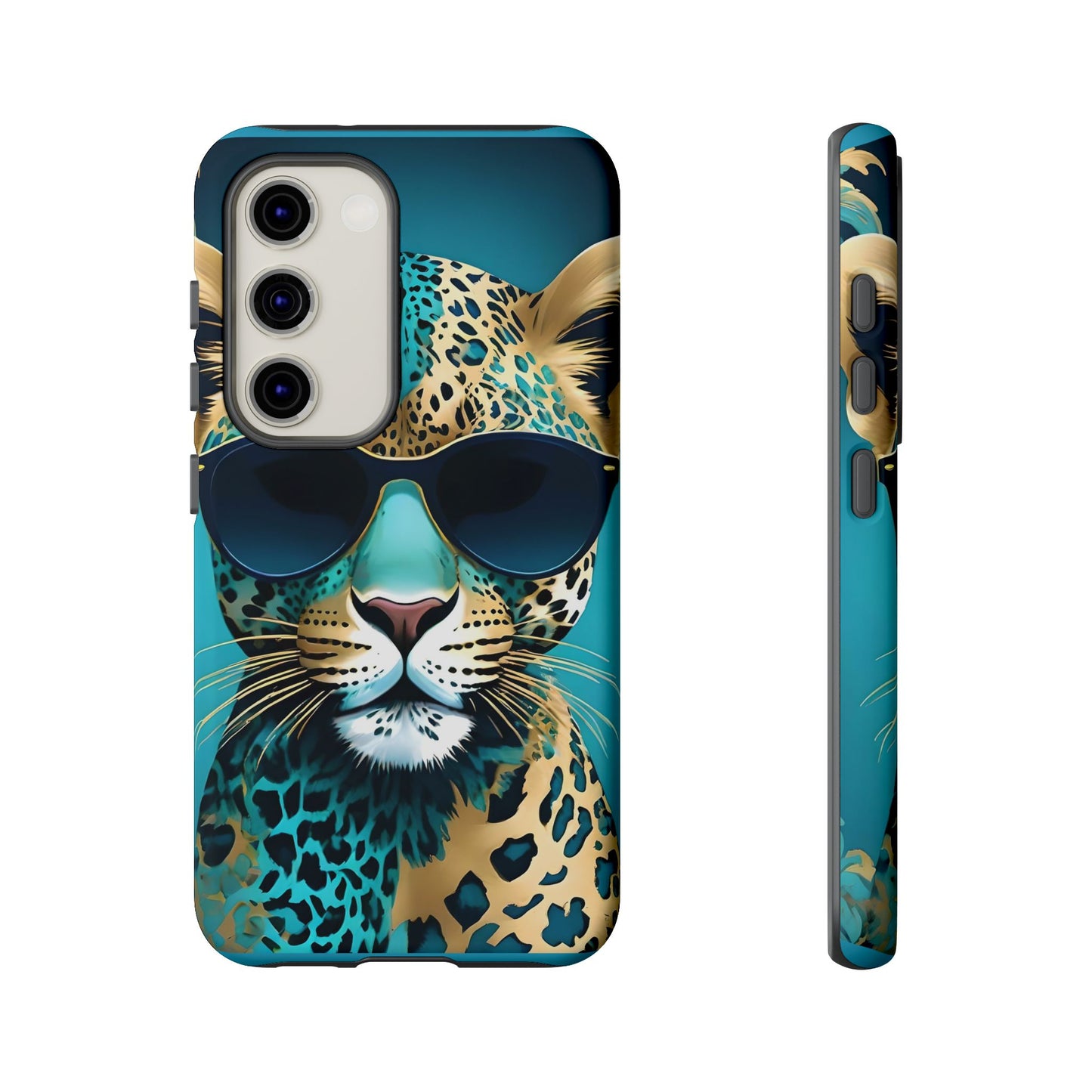 Phone Case - Aqua & Gold Leopard In Sunglasses Design