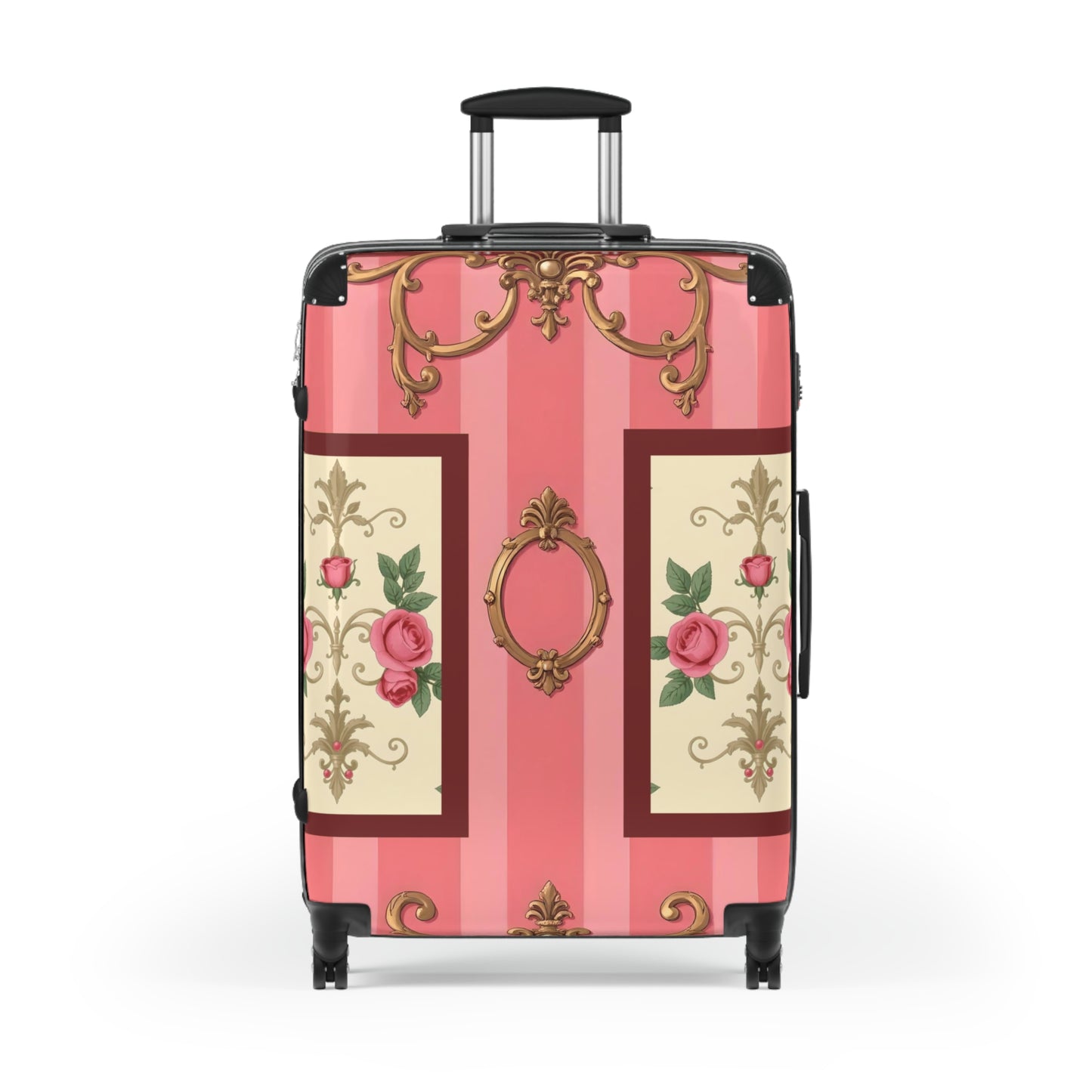 Vintage Floral Design Suitcase | Stylish Travel Luggage for Fashion Lovers - Pink Striped Baroque & Roses