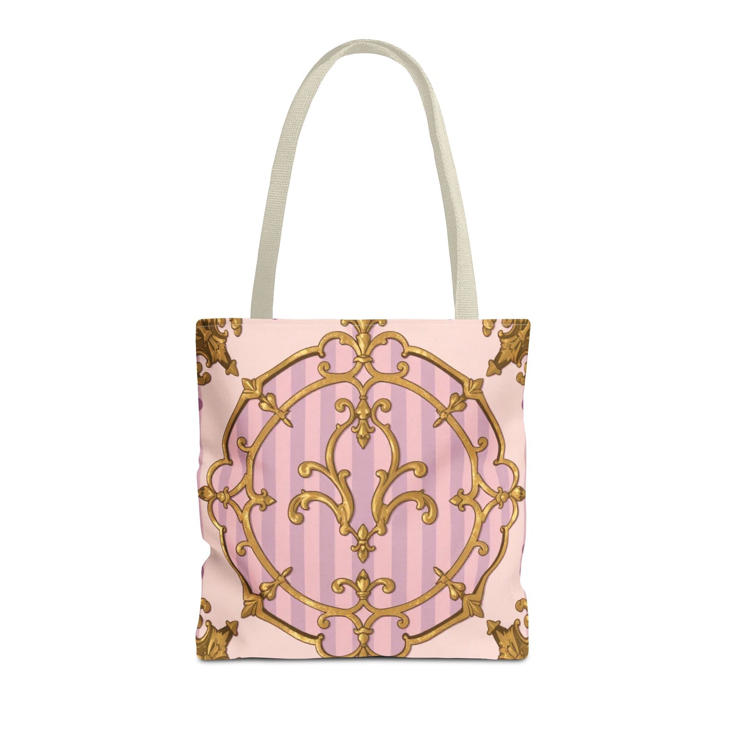 Elegant Lavender & Alabaster Striped Gold Baroque Tote Bag - Stylish Fabric Shopping Bag, Chic Purse, Gift for Her, Summer Outings