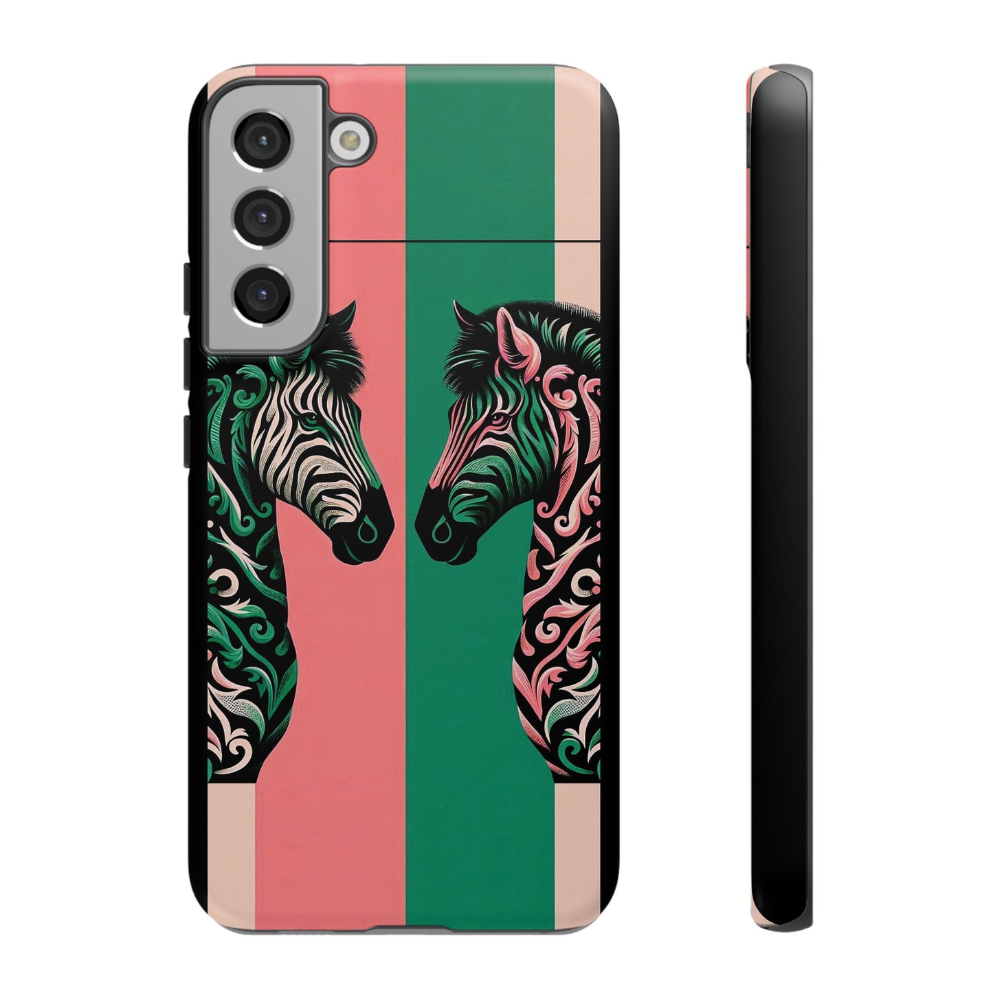 Phone Case - Elegant Pink & Green Zebra Damask Design