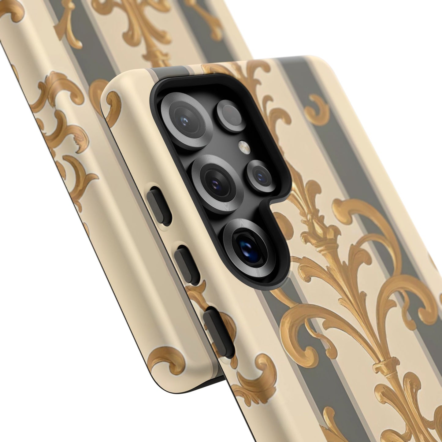 Elegant Floral Motif Phone Case - Tough Cases with Vintage Design - Dusk Olive Striped Gold Damask