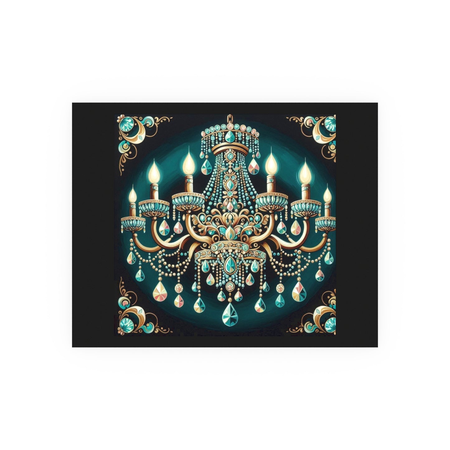 Elegant Chandelier Poster - Luxurious Wall Art for Home Décor - Teal Jeweled Chandelier
