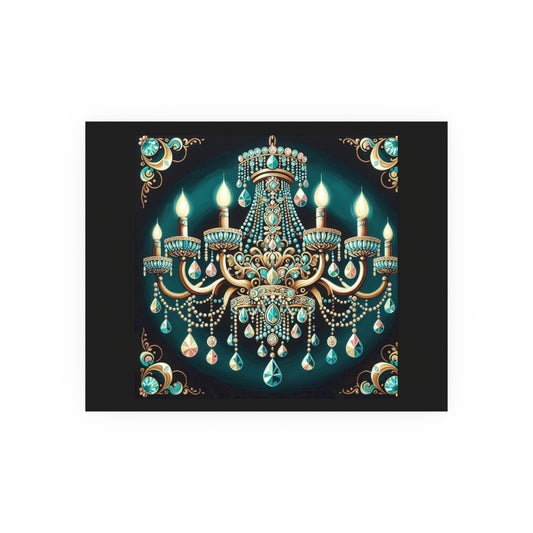 Elegant Chandelier Poster - Luxurious Wall Art for Home Décor - Teal Jeweled Chandelier