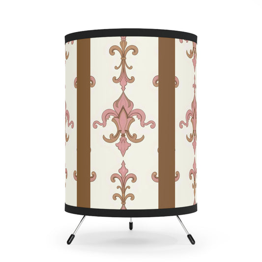 Elegant Tripod Lamp with Vintage Floral Shade, Home Decor, Living Room Lighting, Bedroom Ambiance - Brown Striped Pink Arabesque