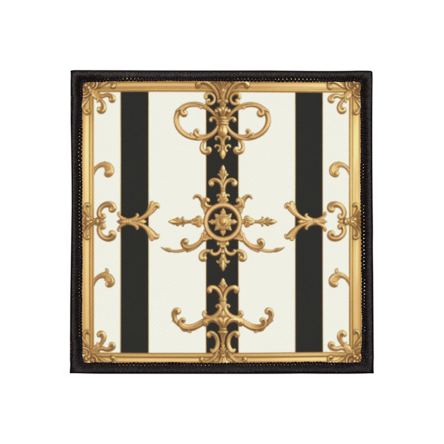 Elegant Iron-On Patches for Jackets, Bags & DIY Crafts, Fashionable Custom Patches, Vintage Style - Black & White Striped Gold Baroque