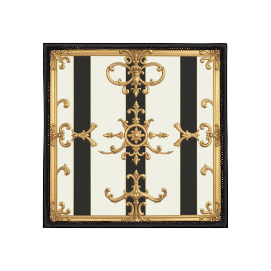 Elegant Iron-On Patches for Jackets, Bags & DIY Crafts, Fashionable Custom Patches, Vintage Style - Black & White Striped Gold Baroque