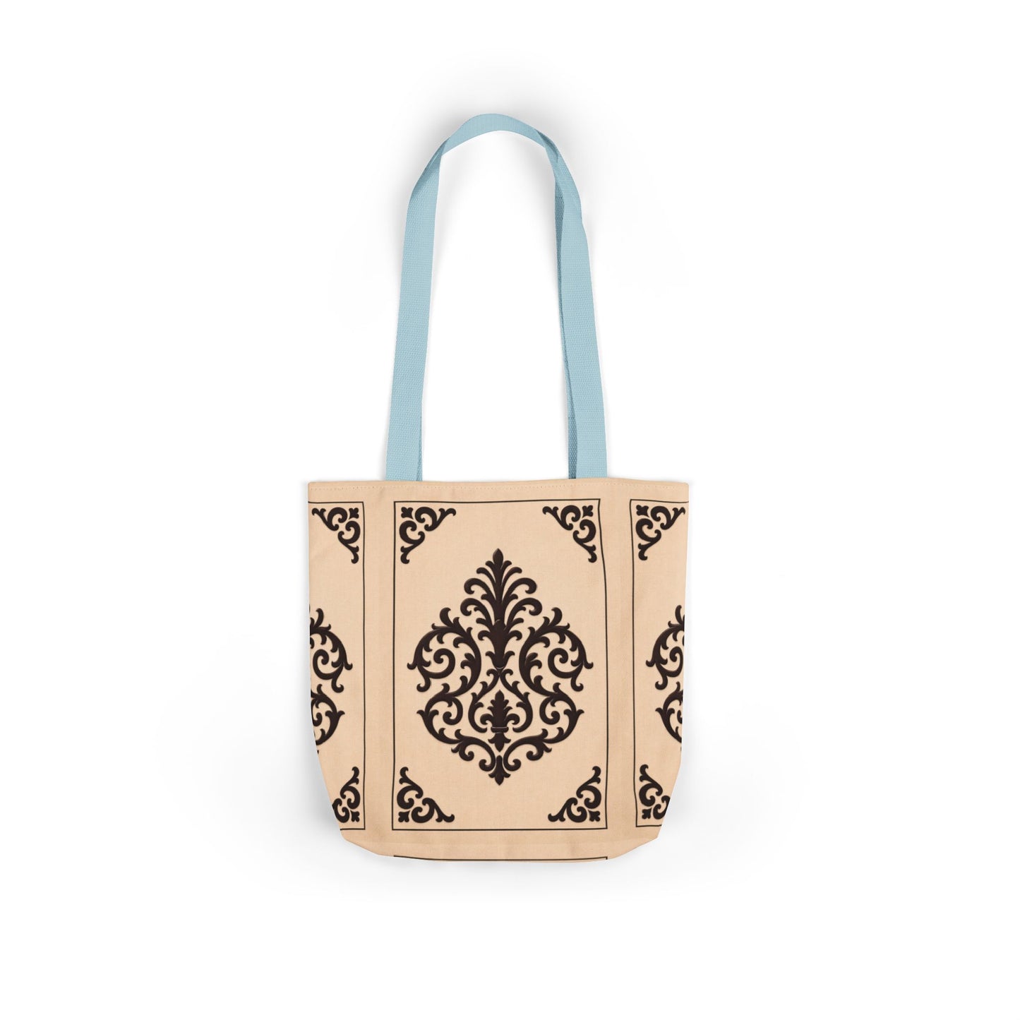 Almond-Beige & Brown Baroque Canvas Tote Bag — Elegant Vintage Pattern Beach & Market Bag