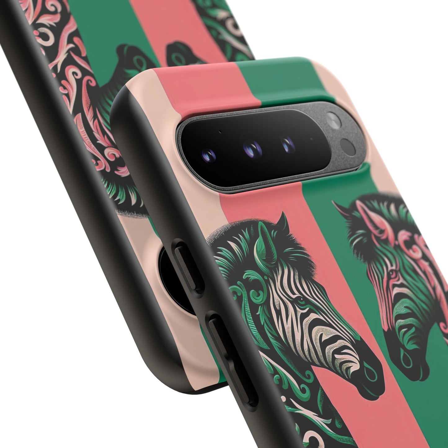 Phone Case - Elegant Pink & Green Zebra Damask Design