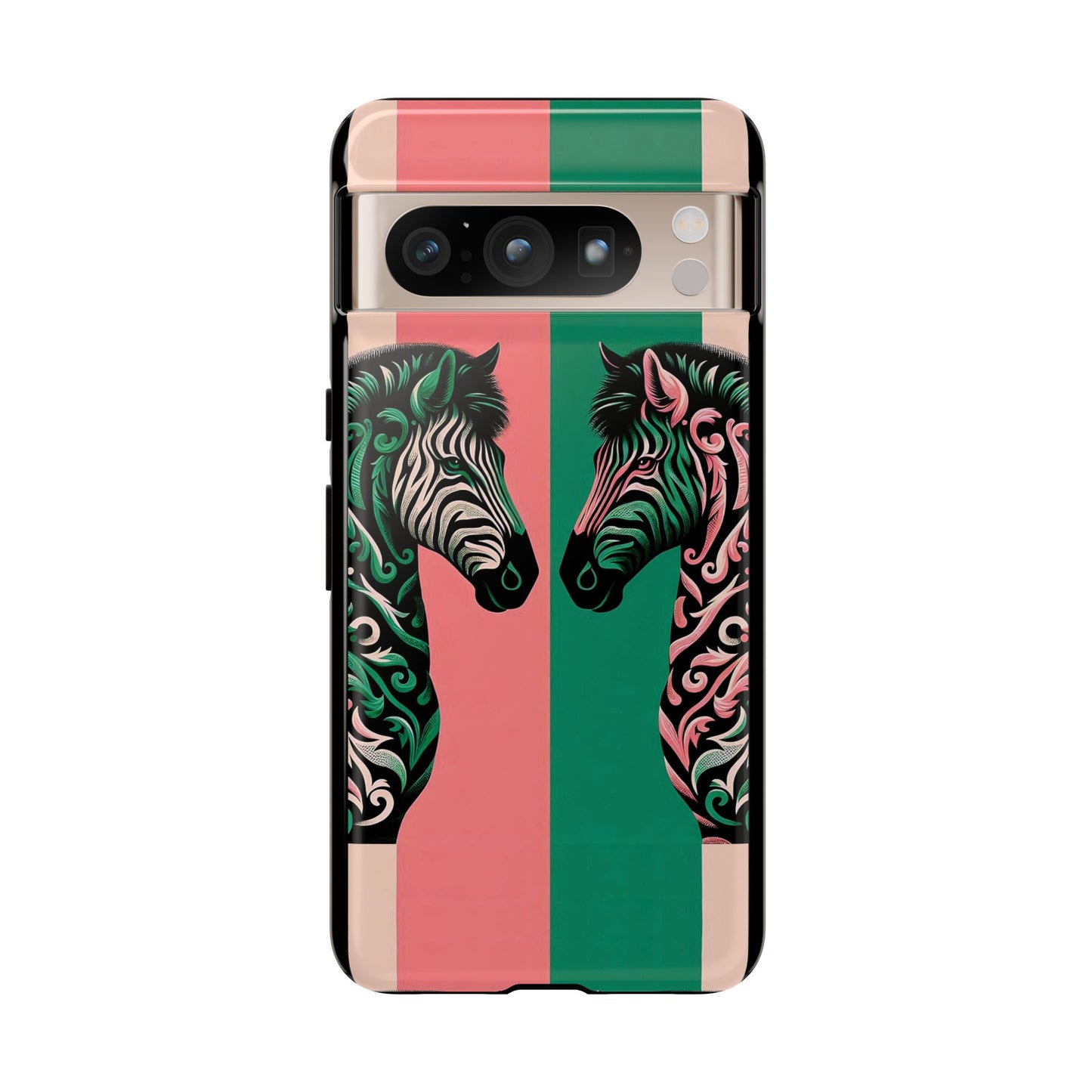 Phone Case - Elegant Pink & Green Zebra Damask Design