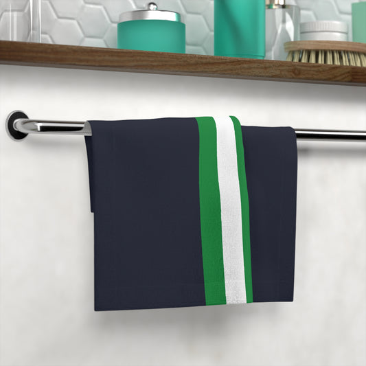 Lunar Midnight & Green-White Striped Face Towel for Spa Days, Beach Trips, Gym, Gifts, Bathroom Decor