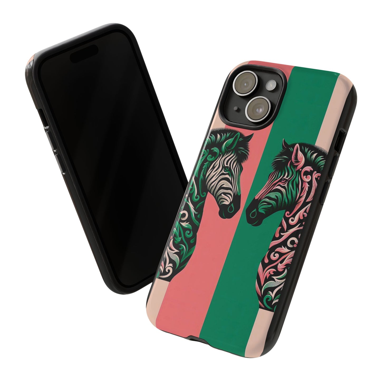 Phone Case - Elegant Pink & Green Zebra Damask Design