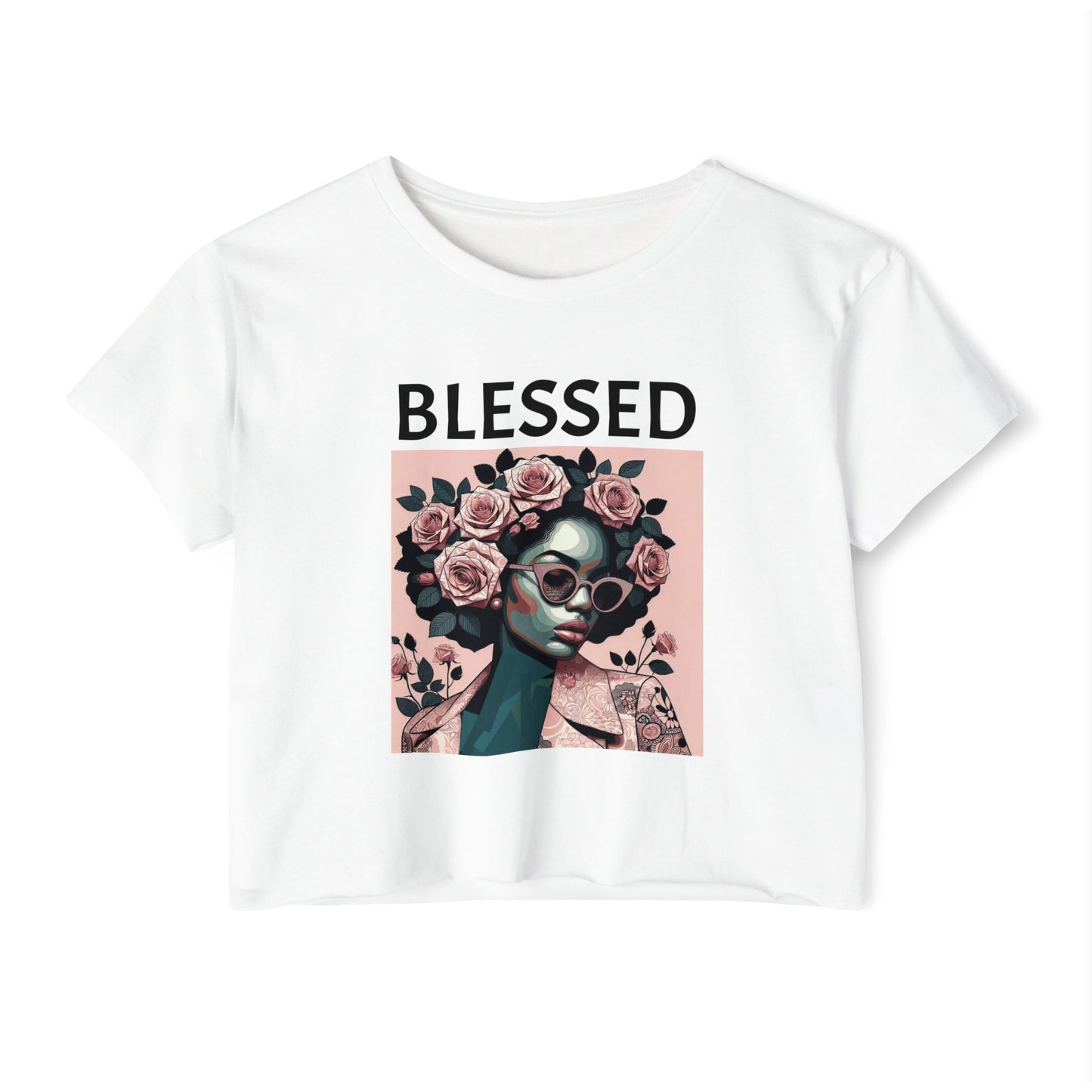 Blessed Women's Festival Crop Top - Boho Chic Tee, Summer Vibes, Perfect for Music Festivals, Gifts for Her, Trendy Lounge Wear - Black Lettering