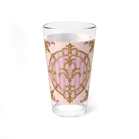 Chic Lavender & Alabaster Striped Gold Baroque Mixing Glass, 16oz Decorative Drinkware, Elegant Barware Gift, Home Decor Accent, Vintage Style