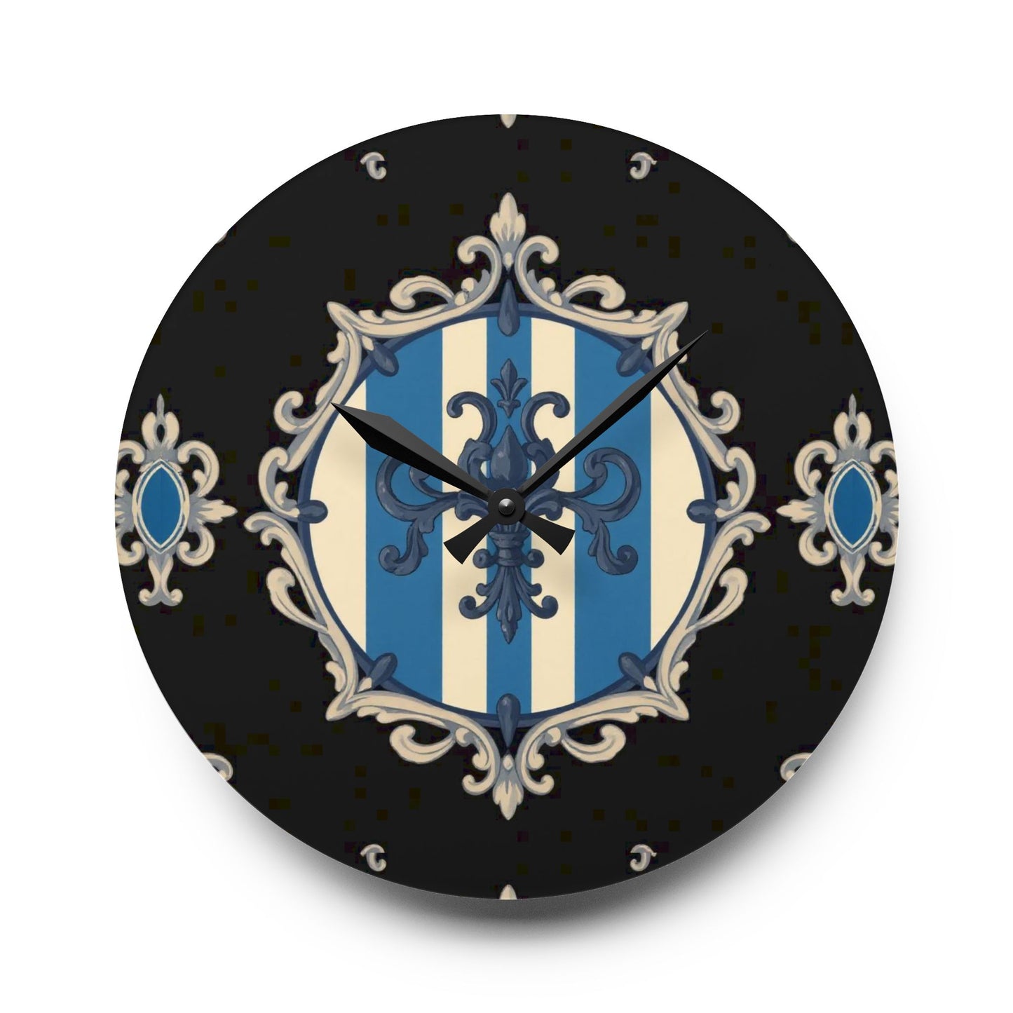 Elegant Blue Striped Baroque-Inspired Acrylic Wall Clock, Decorative Home Accessory, Unique Gift for Wedding, Housewarming, Stylish Decor