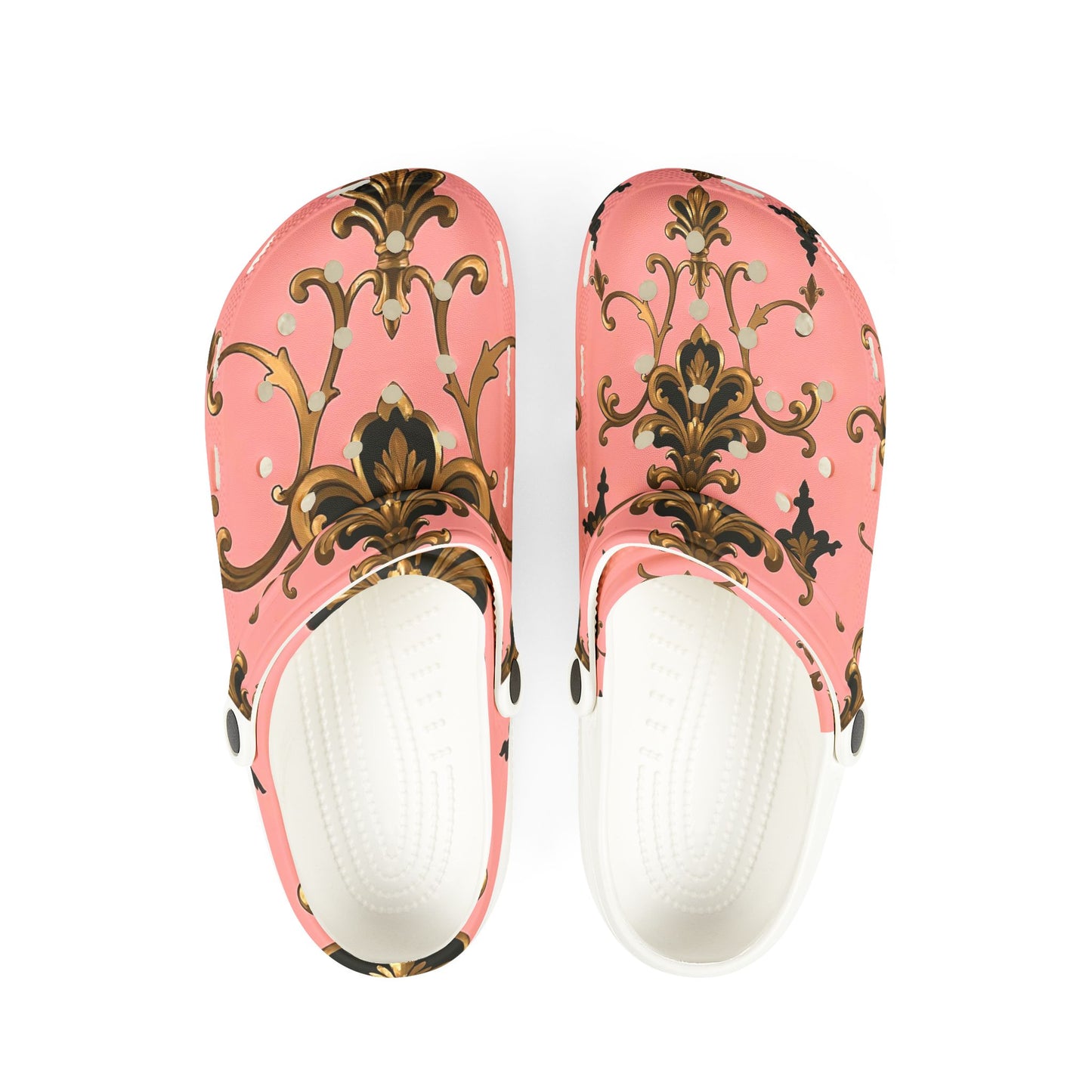Stylish Floral EVA Clogs - Comfortable Slip-Ons, Trendy Footwear for Home - Pink, Black & Gold Rococo