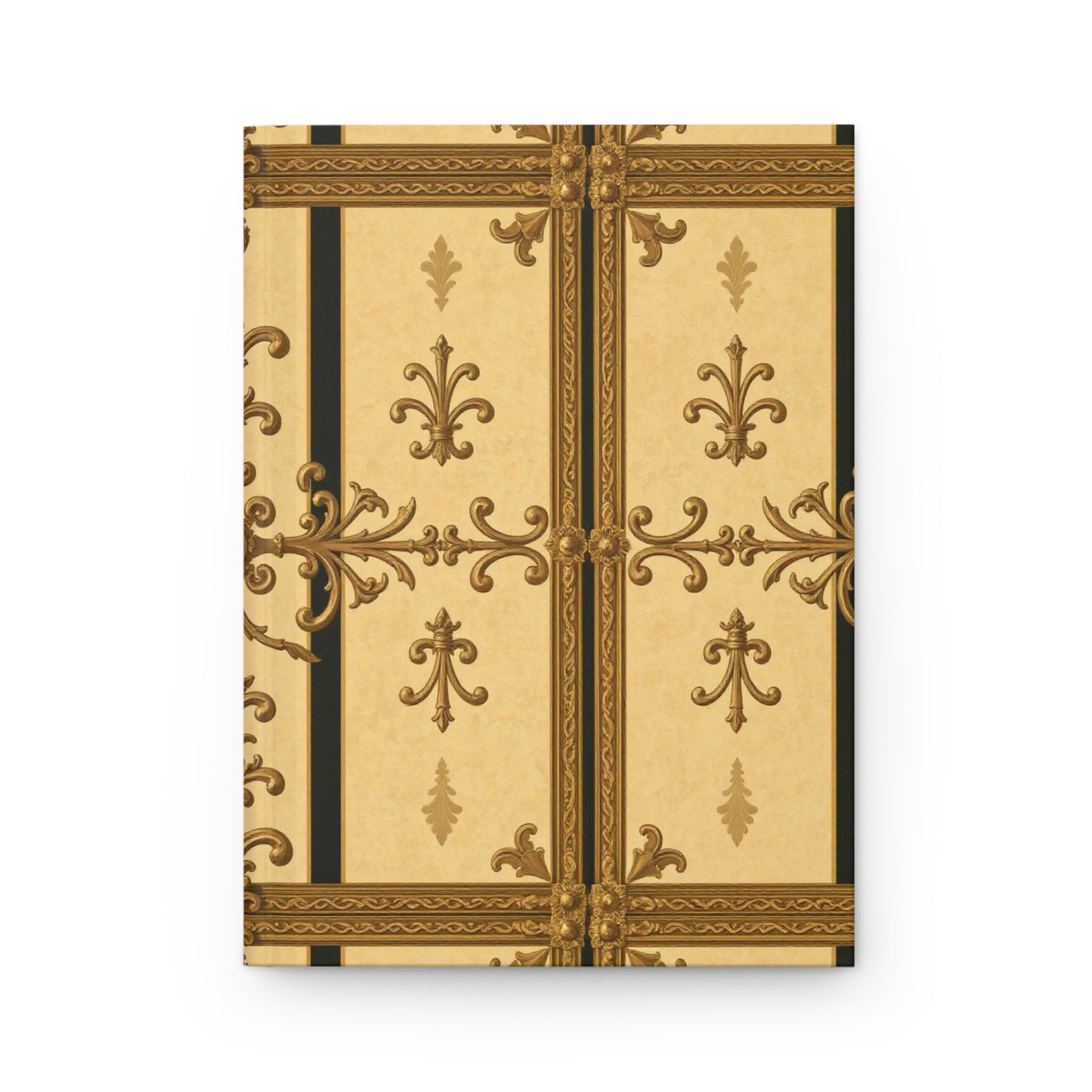 Elegant Vintage Hardcover Journal, Luxe Notebook, Stationery Gift, Writing Journal, Customizable Journal - Matte Yellow Striped Antique Rococo