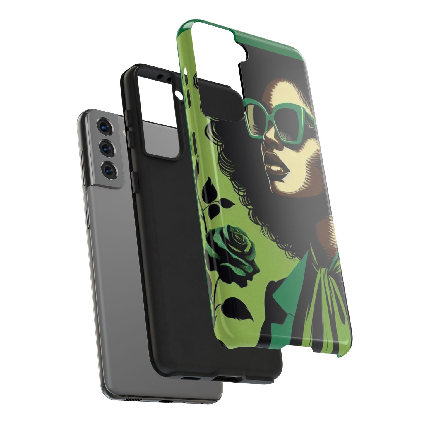 Chic Tough Phone Case | Artistic Green & Black Design | Phone Protection, Gift for Her, Stylish Accessory, Trendy Tech - Lady in Green