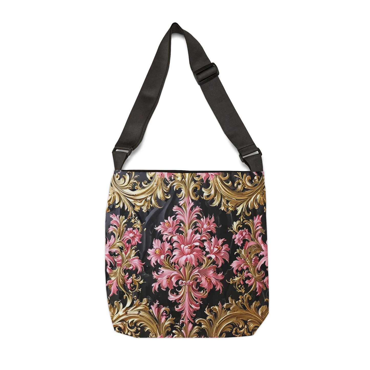 Elegant Floral Adjustable Tote Bag, Stylish Purse, Travel Bag, Women's Handbag, Fashion Accessory - Black & Pink Oil Painting Style Rococo