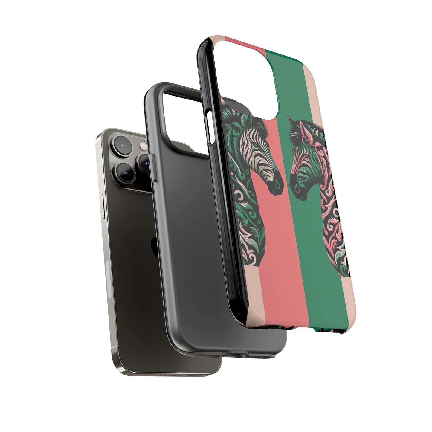 Phone Case - Elegant Pink & Green Zebra Damask Design