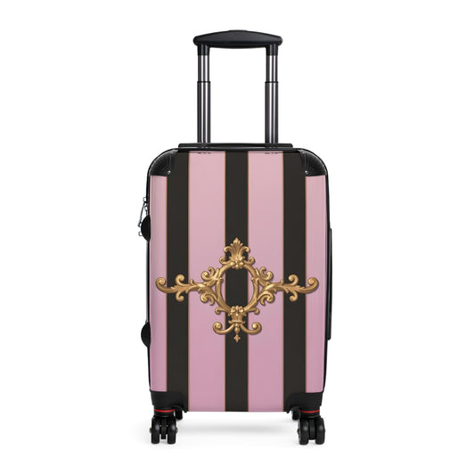 Chic Travel Suitcase with Stripes and Elegant Design, Stylish Luggage, Travel Gear - Matte Lavender & Black Striped Gold Baroque
