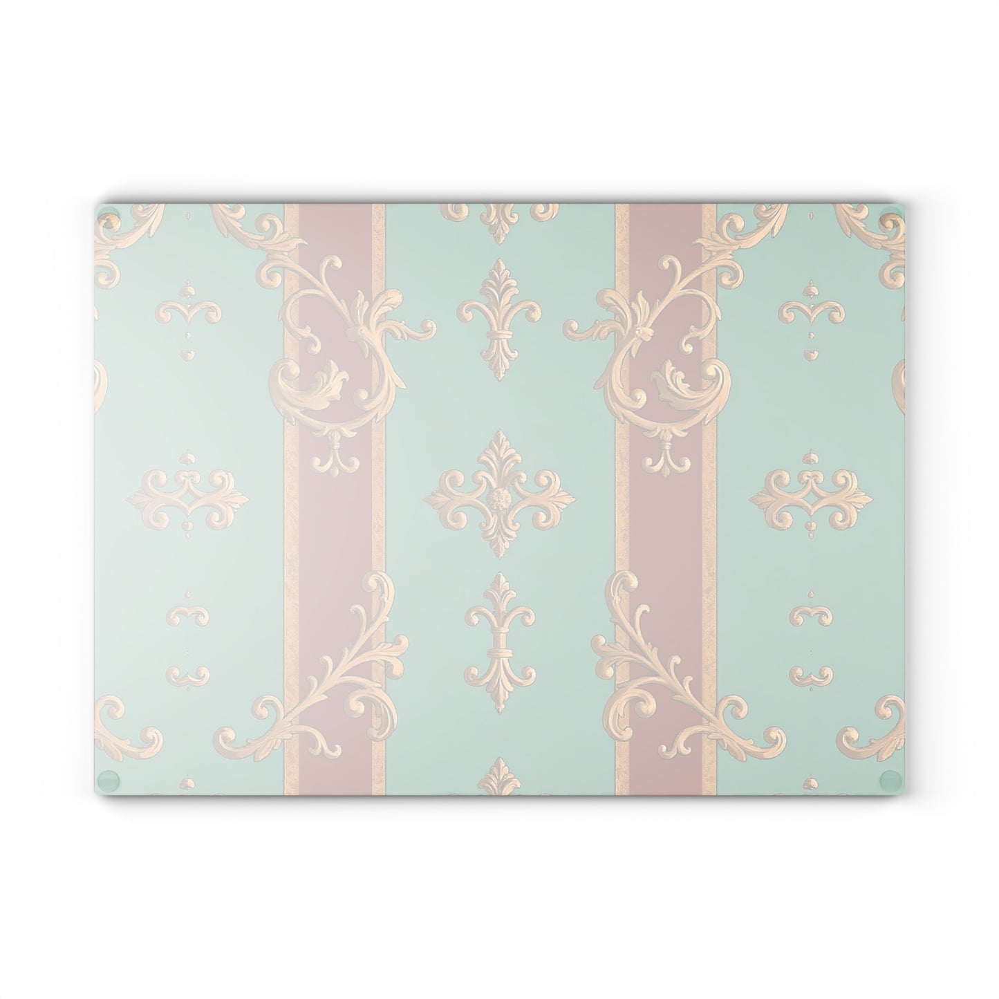 Elegant Decorative Glass Cutting Board, Kitchen Decor, Gift for Chefs, Home Decor, Wedding Gift - Rust & Mint Aqua Striped Baroque