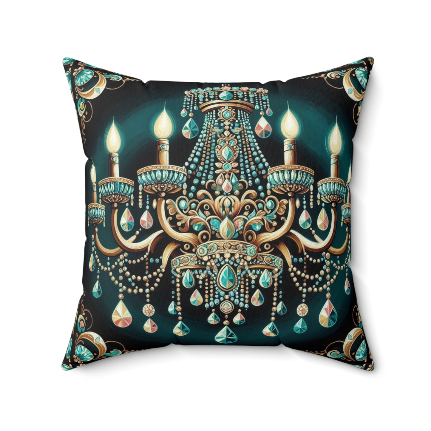 Elegant Chandelier Decorative Pillow - Luxurious Home Accent for Modern Décor - Teal Jeweled Chandelier