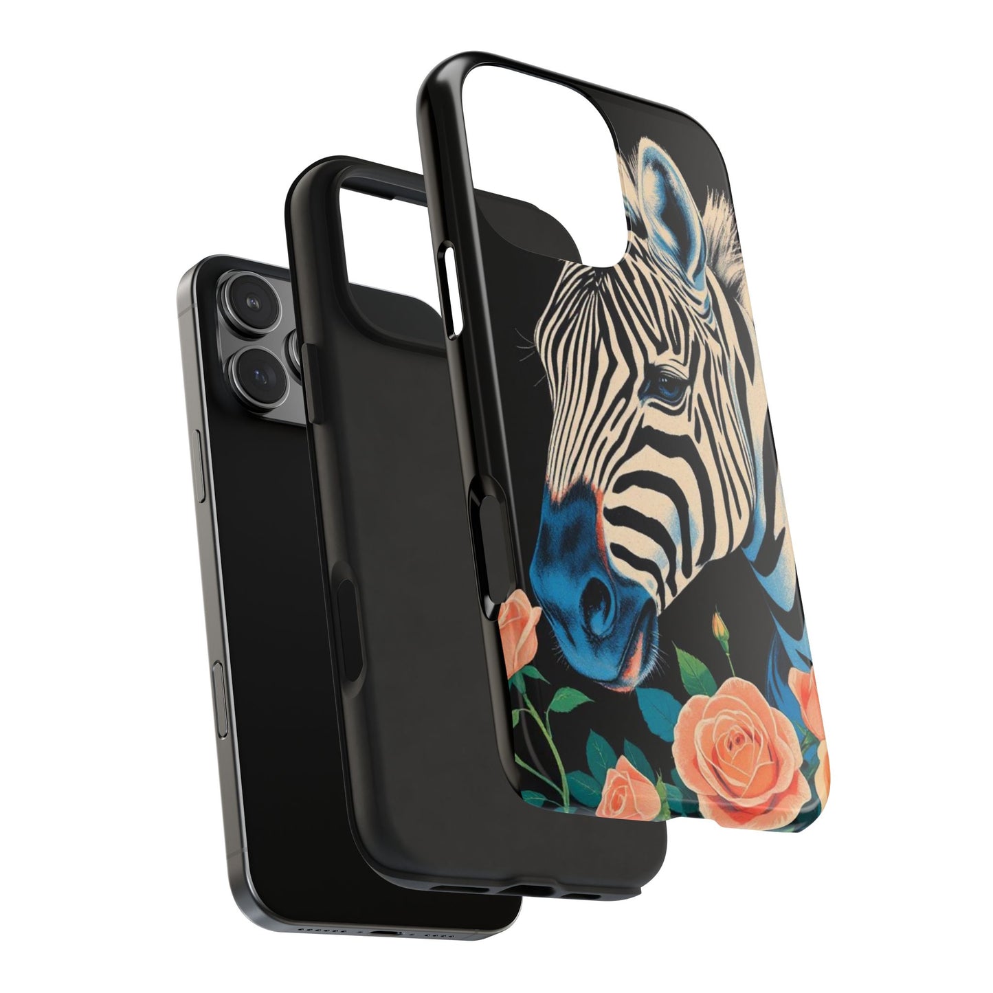 Zebra Tough Phone Case - Trendy Floral Design for Animal Lovers - Blue Zebra & Roses