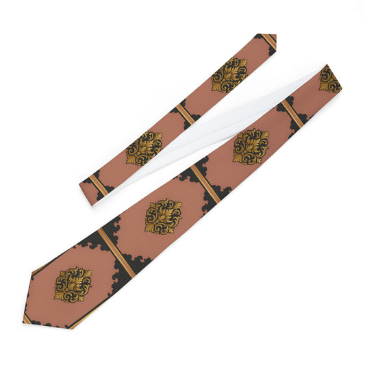 Mauve & Black-Gold Vintage Baroque Necktie — Classic Gold Patterned Tie