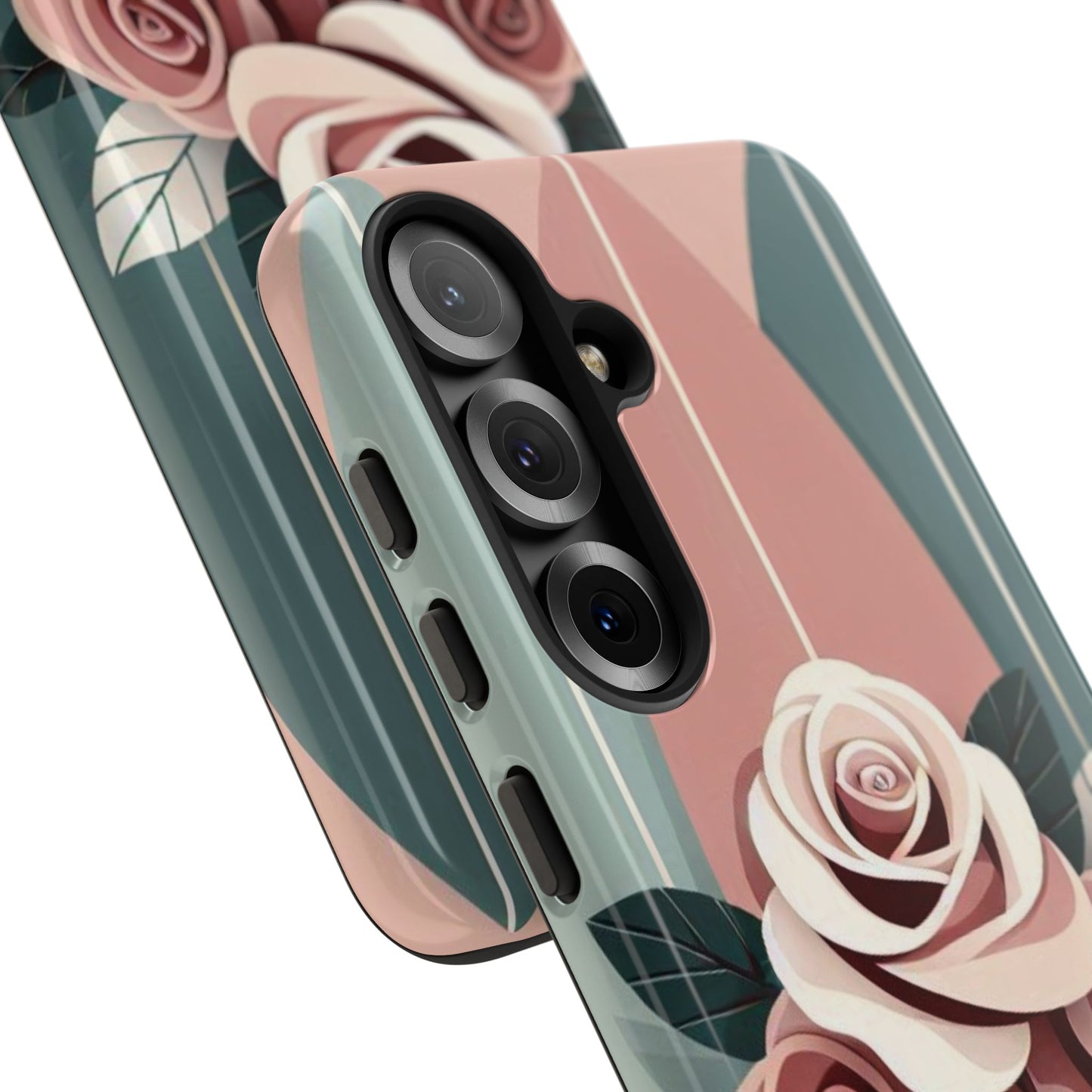 Phone Case - Burgundy, Matte Mauve & Teal Surfboard & Roses Design