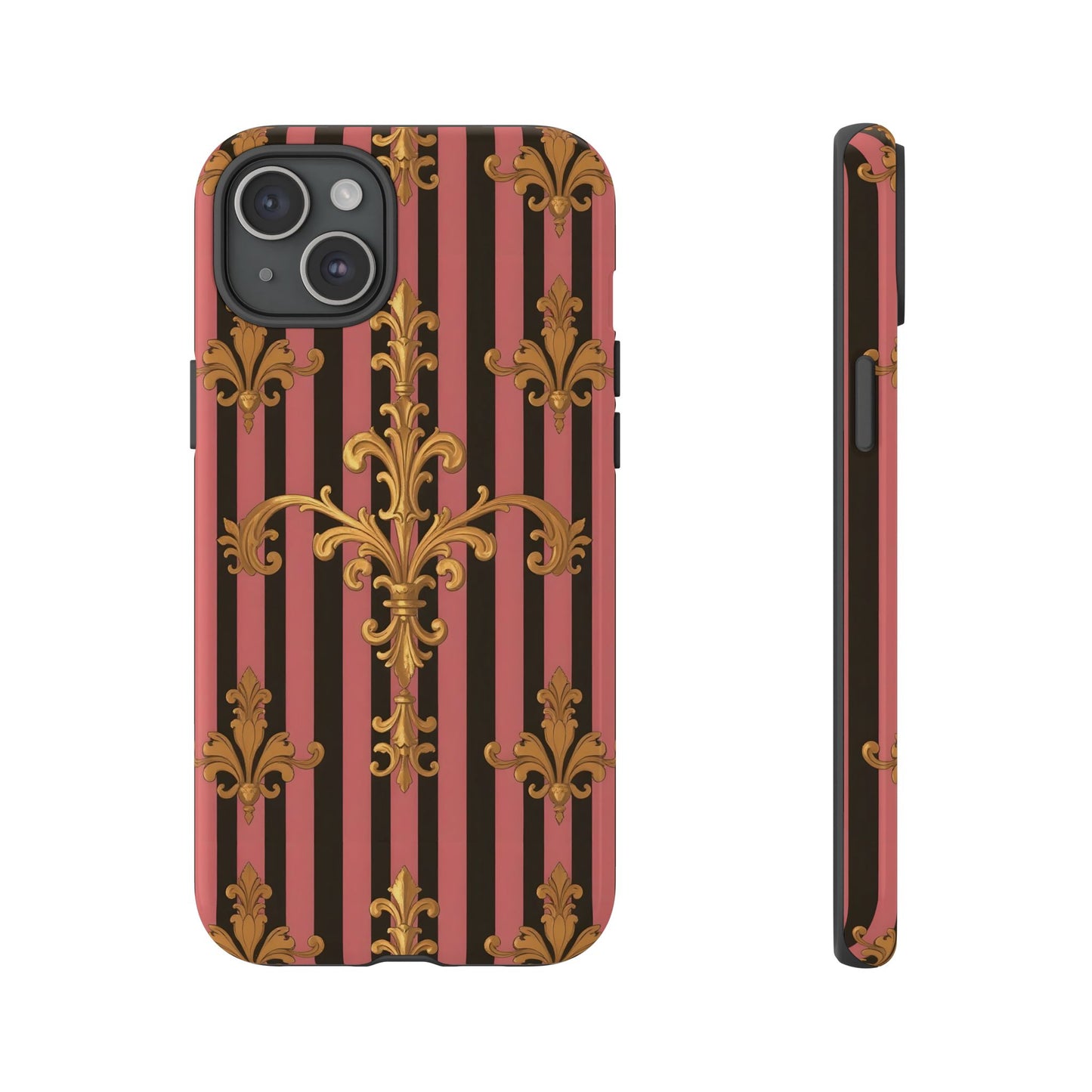 Elegant Floral Motif Phone Case - Tough Cases with Vintage Design - Mauve Striped Gold Damask