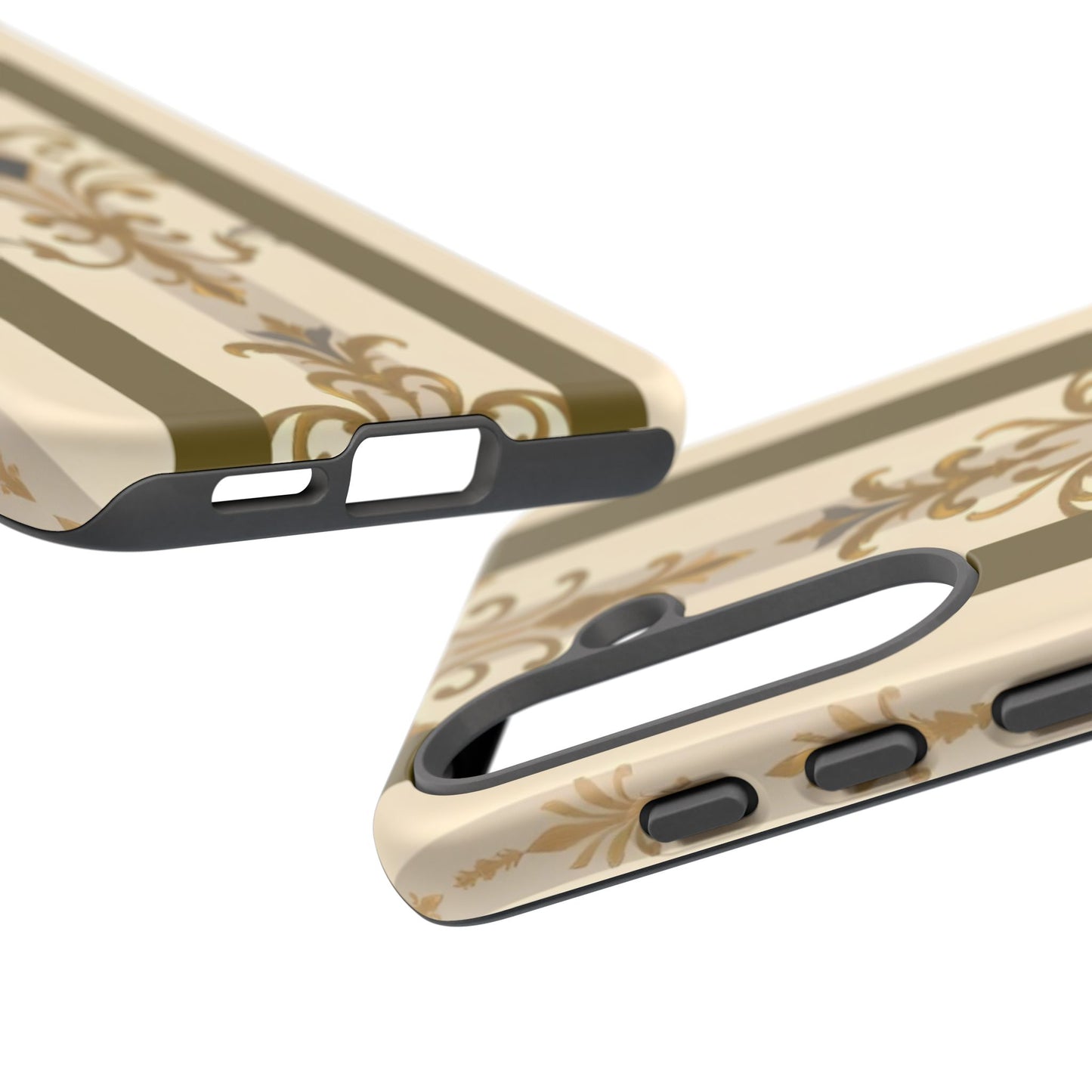 Elegant Floral Motif Phone Case - Tough Cases with Vintage Design - Olive Striped Gold Damask