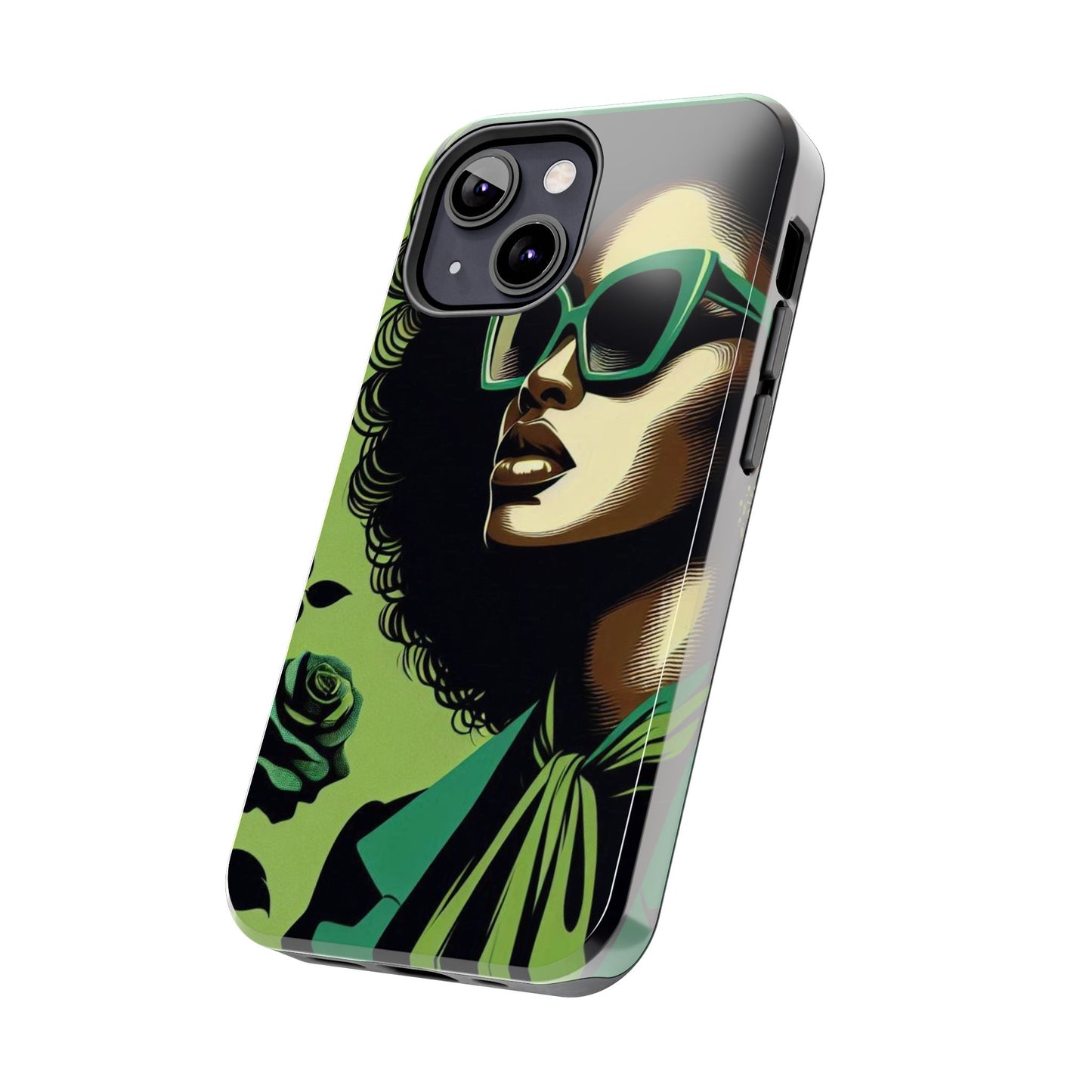 Chic Tough Phone Case | Artistic Green & Black Design | Phone Protection, Gift for Her, Stylish Accessory, Trendy Tech - Lady in Green