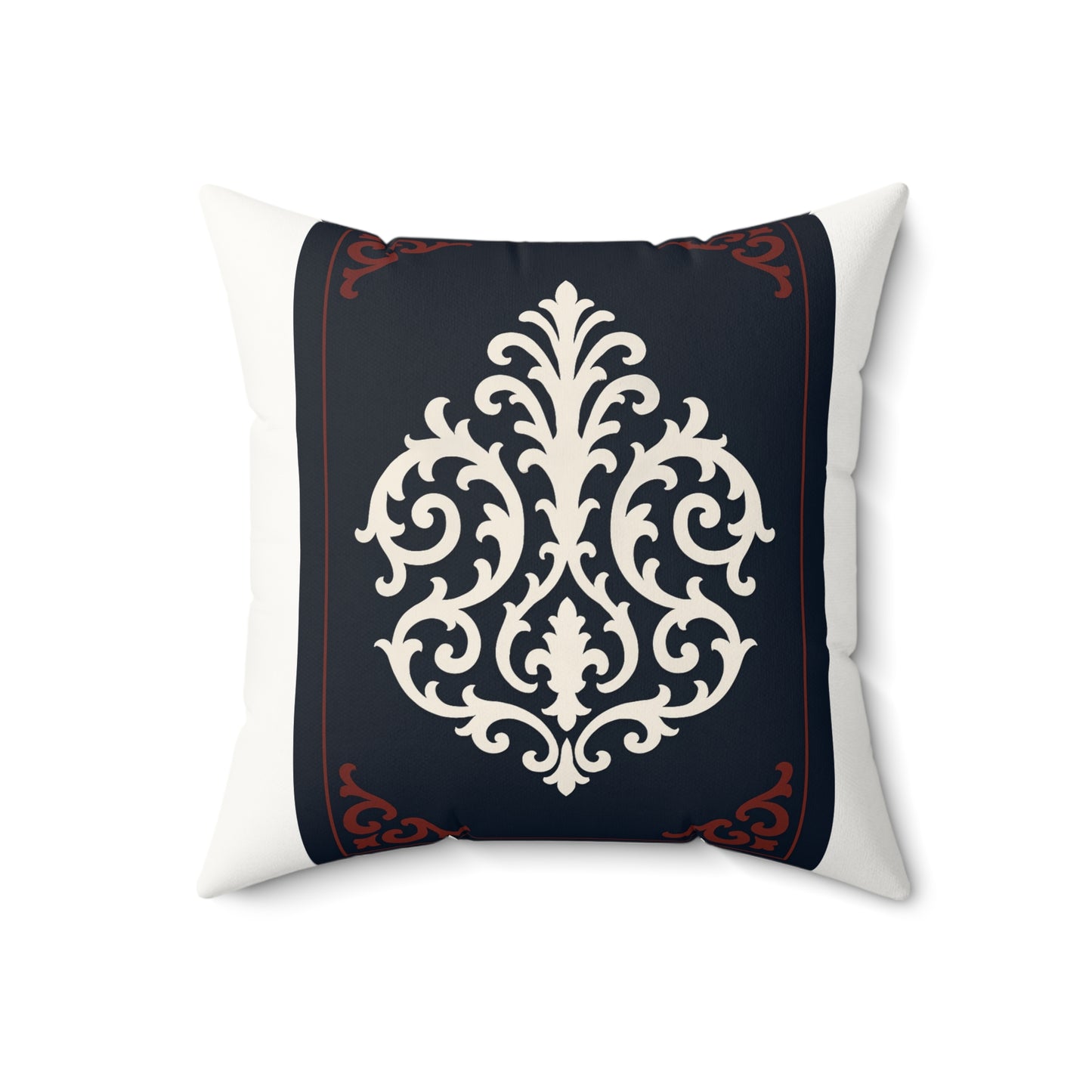 Dusk Blue-Maroon & White Baroque Faux Suede Pillow