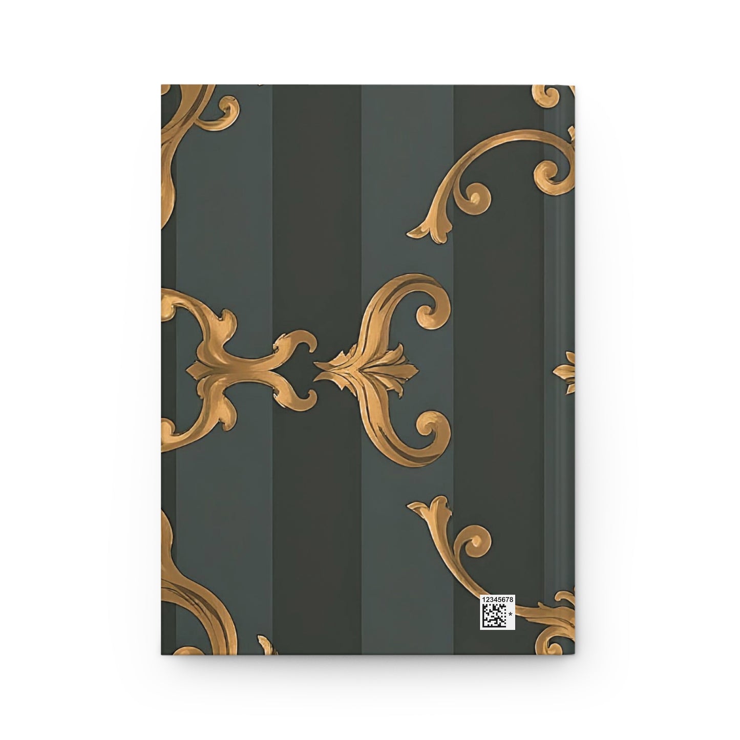 Elegant Gold Floral Hardcover Journal - Luxurious Writing Notebook - Gray Striped Baroque