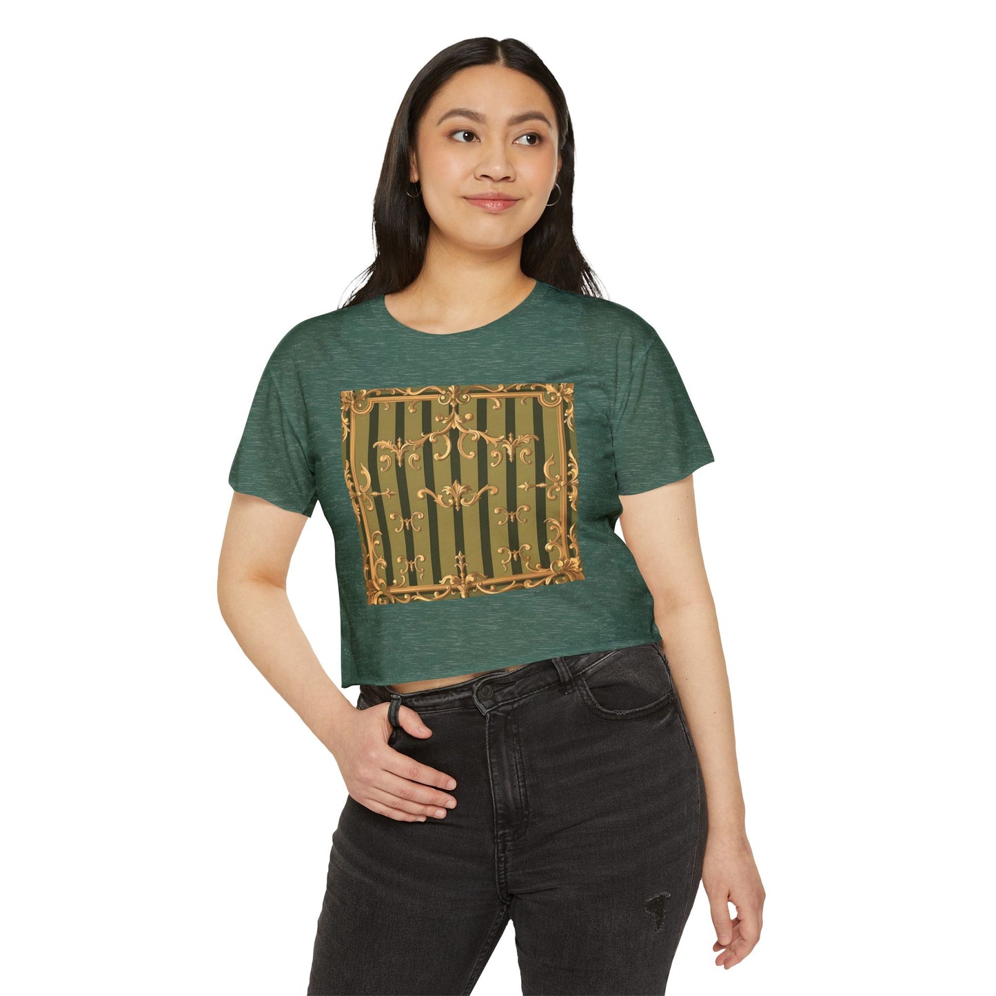 Bohemian Women's Festival Crop Top – Stylish Summer Apparel for Concerts, Beach Days, Music Festivals - Olive Green Striped Rococo