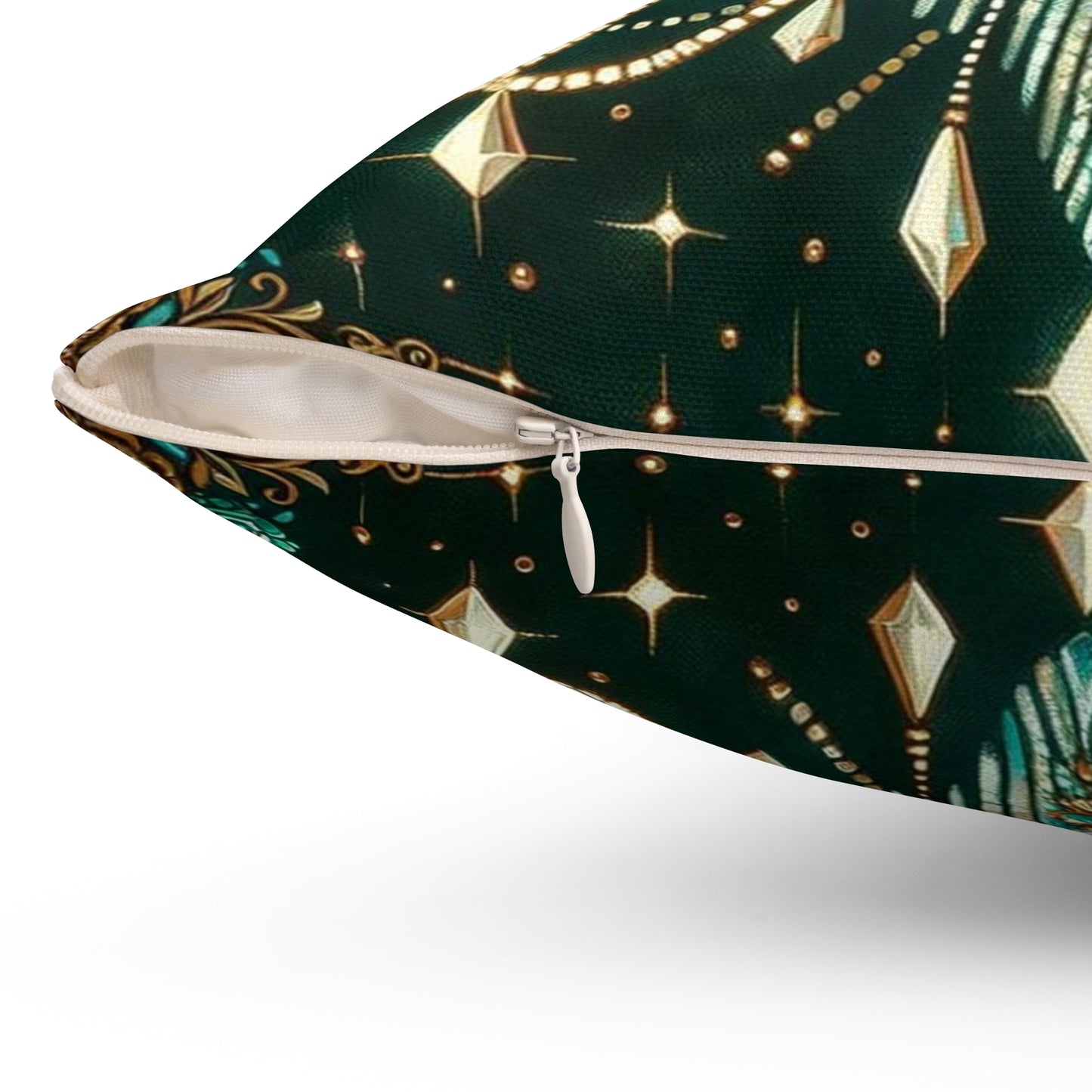 Chandelier Elegance Pillow | Decorative Throw Cushion, Bohemian Home Decor, Luxury Accent Pillow - Green & Gold Jeweled Chandelier