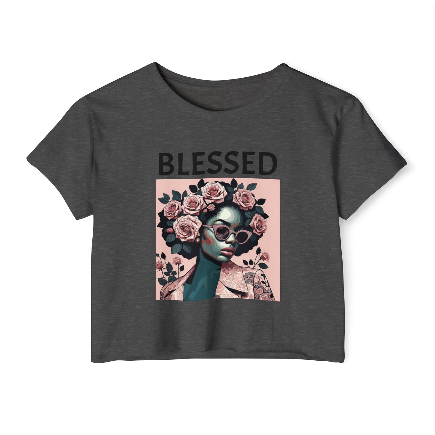 Blessed Women's Festival Crop Top - Boho Chic Tee, Summer Vibes, Perfect for Music Festivals, Gifts for Her, Trendy Lounge Wear - Black Lettering