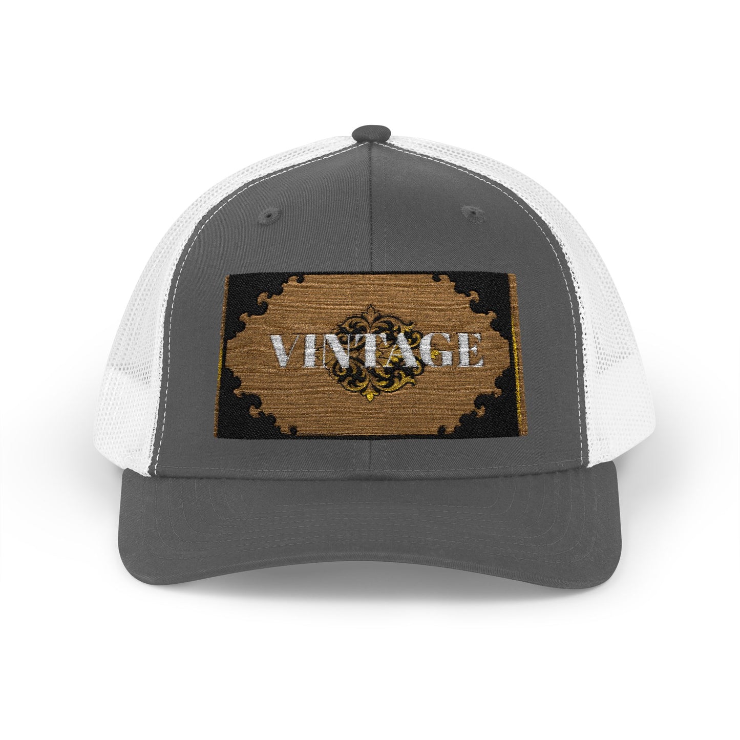 Mauve & Black-Gold Vintage Baroque Patch Trucker Cap