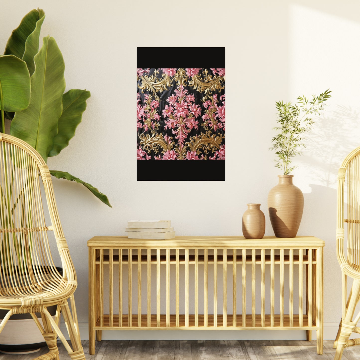 Elegant Floral Foam Board | Decorative Wall Art, Home Decor, Wedding Decor, Party Backdrop - Black & Pink Oil Painting Style Rococo