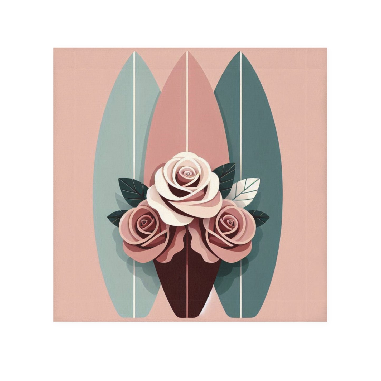 Floral Surf-Inspired Face Towel - Beach Ready Softness - Burgundy, Matte Mauve & Teal Surfboard & Roses Design