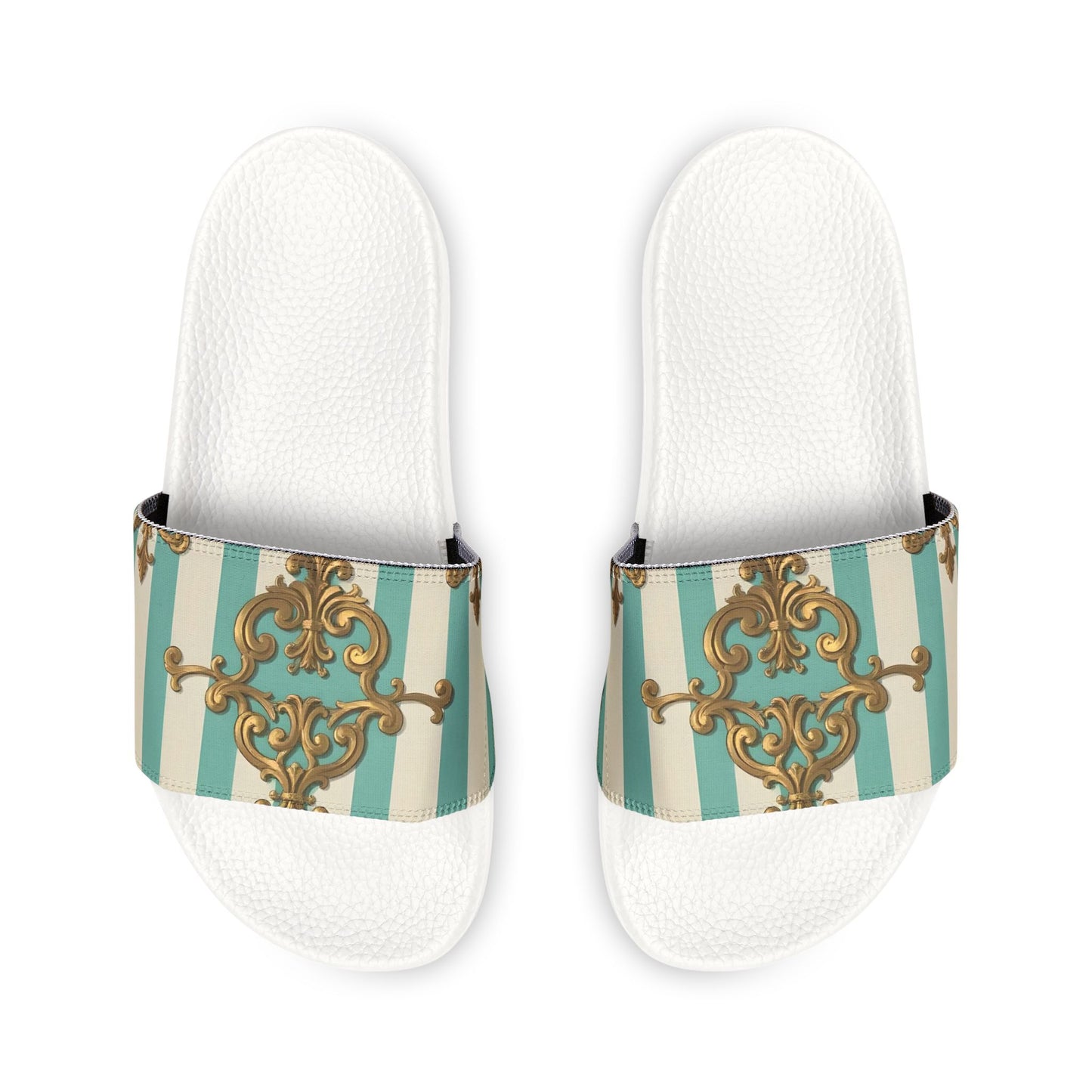 Chic Removable-Strap Sandals | Stylish Summer Footwear, Beach Sandals, Casual Slides, Floral Pattern - Matte Green Striped Rococo