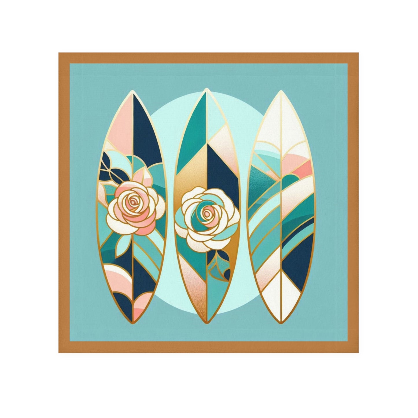Floral Surf-Inspired Face Towel - Beach Ready Softness - Blue, Pink & Aqua Surfboard & Roses Design