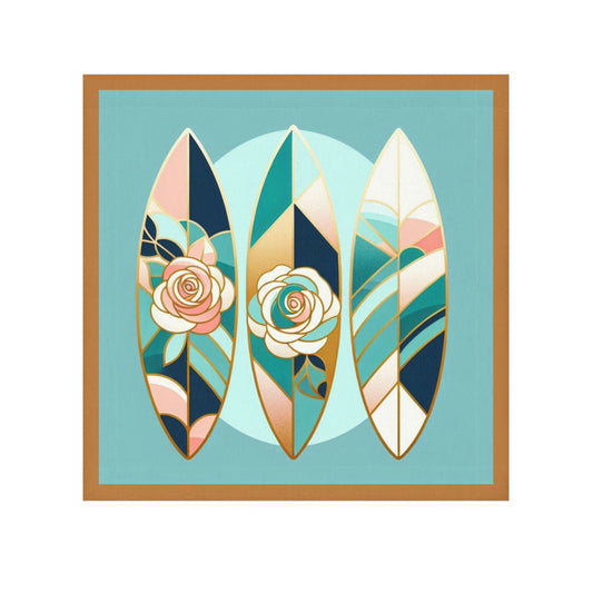 Floral Surf-Inspired Face Towel - Beach Ready Softness - Blue, Pink & Aqua Surfboard & Roses Design