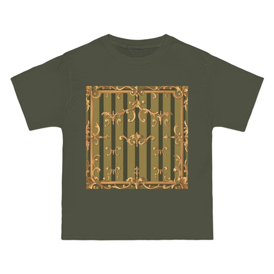 Vintage-Inspired Short-Sleeve T-Shirt for Nature Lovers, Floral Tee, Casual Wear, Eco-Friendly Gift - Olive Green Striped Rococo