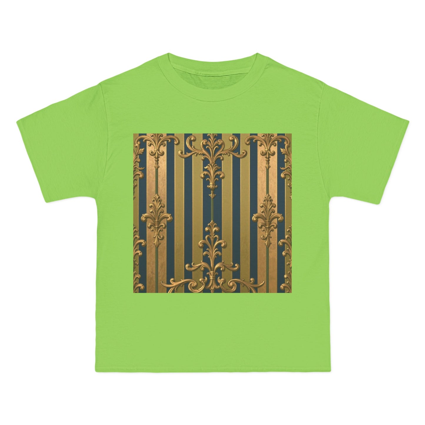Elegant Midnight Blue & Olive Striped Gold Baroque Short-Sleeve Unisex T-Shirt, Vintage Fashion Tee, Casual Summer Top
