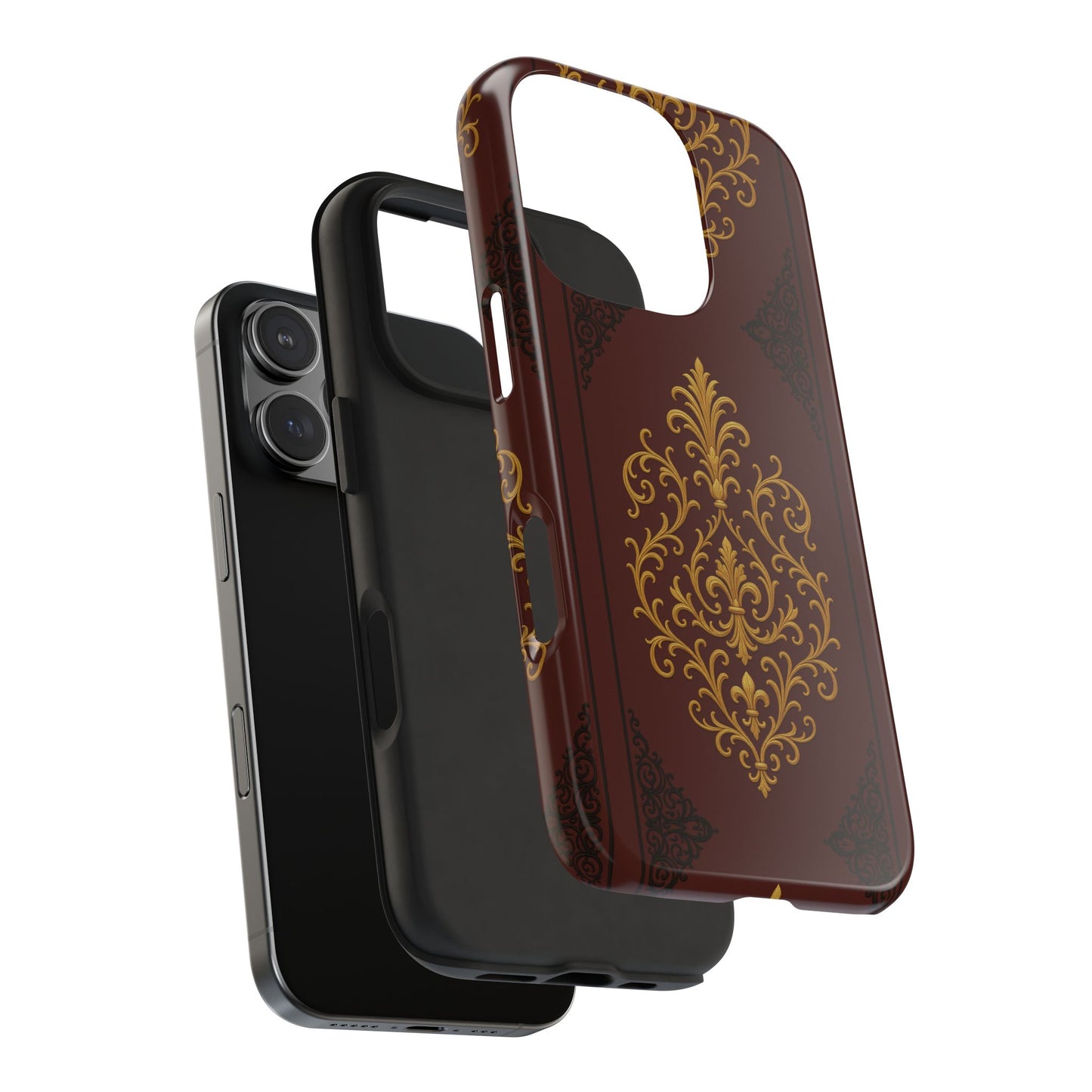 Dusk Burgundy-Black & Gold Baroque Tough Phone Case — Ornate Gold Baroque on Burgundy