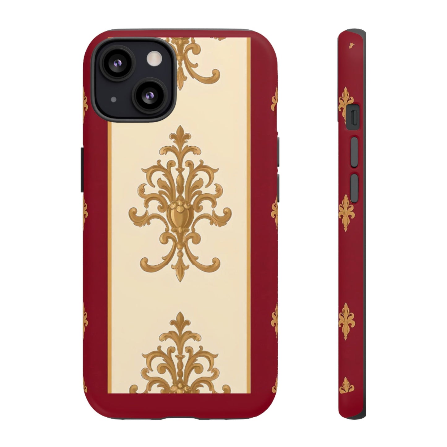 Elegant Floral Motif Phone Case - Tough Cases with Vintage Design - Dusk Red Striped Gold Damask